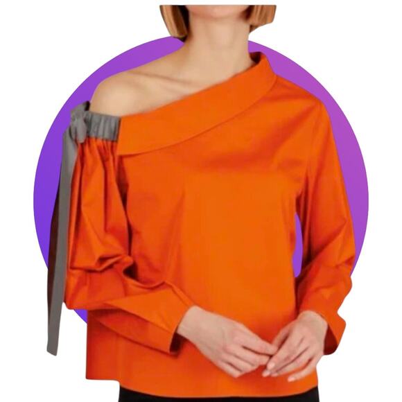 Anthropologie Harshman Orange Liana Cotton One Shoulder Top Blouse L XL 14 NWT - Picture 4 of 12